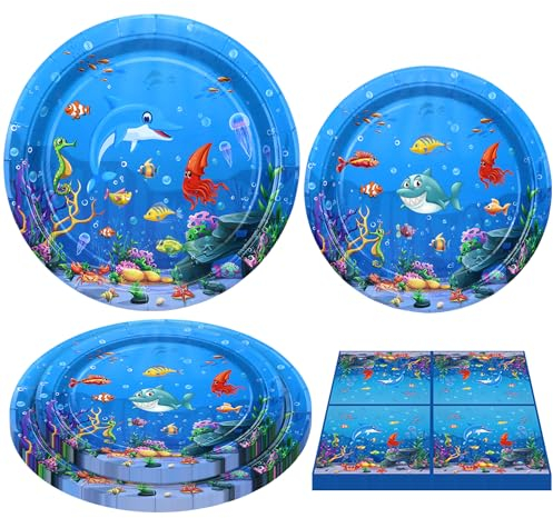 120 Pack Ocean Sea Party Plates Under the Sea Tableware Set Ocean Animal Birthday Tableware Set- Sea Animal Plates, Napkins Kid’s Party Decoration Serves 40
