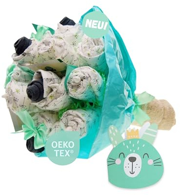 myBambini ®Torta di pannolini Bouquet di fiori - Bouquet - Bambini e bambine - Regalo per la nascita - Baby shower - Festa del tirassegno - Pannolini - Acquista torta (Neutro/Menta - Unisex)