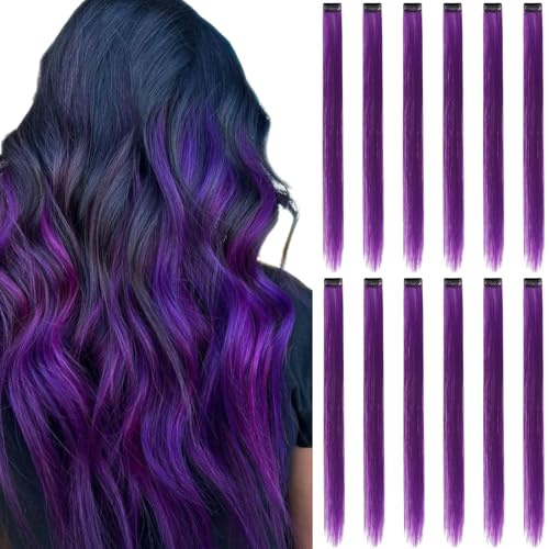 Extensions de Cheveux Colorées à Clip, Violet, 12 Pièces