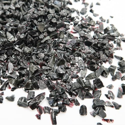 Ricytnig 0,4 kg zerkleinertes Glas, mehrfarbig, unregelmäßige Chips, Mini-Chips, poliert, 3–6 mm, zerbrochene Kristall-Chips für DIY-Vasen, Harzform, Aquarium-Tankfüller, Schwarz