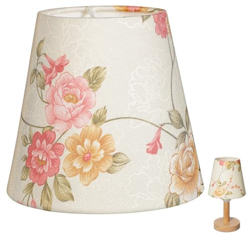 PRETYZOOM Stoff-Lampenschirm 19 cm E14 Vintage-Blumen – abnehmbarer Ersatzschirm aus Baumwolle für Tisch-, Wand- & Nachttischlampen, Landhaus-Look