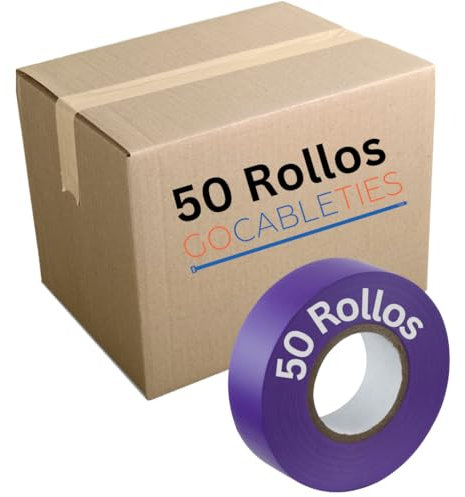 GOCABLETIES - Cinta aislante púrpura de 19 mm x 20 m para instalaciones eléctricas - Autoadhesiva y resistente para proteger, agrupar y reparar cables - 50 Rollos