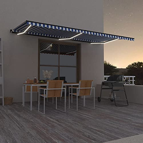 ZEYUAN Gelenkarmmarkise Einziehbar, Sichtschutz Balkon, Balkon Markise, Seitenmarkise, Sonnenvorhang, Klemmmarkise, Balkonmarkisen, 600x350 cm Blau und Weiß