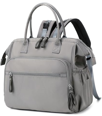 LORADI Bolsa de pañales convertible tipo tote, mochila para pañales resistente al agua con bolsillos antirrobo y clips para cochecito, gris, grande