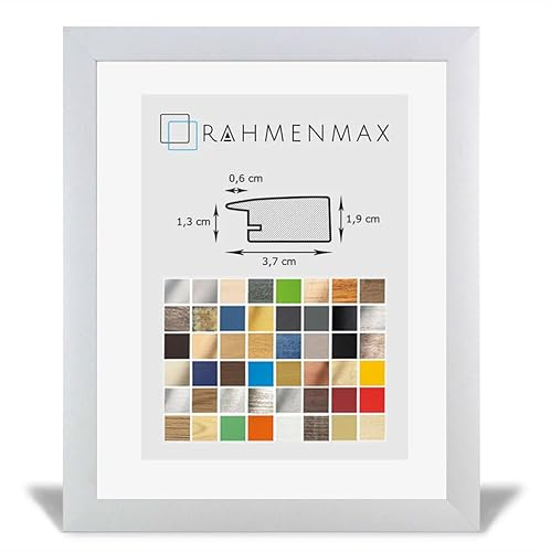 RahmenMax® Toskana Bilderrahmen Holz 60x80 cm zum Aufhängen/Bilderrahmen Maßanfertigung möglich/MDF Posterrahmen/Bilder Rahmen in Weiß matt mit Acrylglas/Puzzle Rahmen