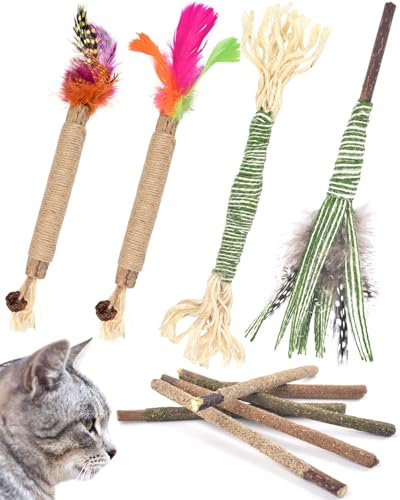 ERKOON Katzenminze Sticks, 6 Stück Silvervine Stick Matatabi Stick Katze Kausticks für Katzen Zahnpflege Spielzeug, Dental Kau-Sticks helfen bei Zahnstein & Mundgeruch Gesund Hygiene Zahnpflege