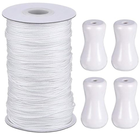 Roman Blind Cord Kit, 50m Braided Lift Shade Cord with 4 Wooden Knobs, DIY Curtain Craft & Roman Shade