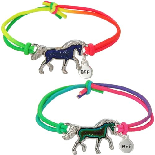Lot de 2 Bracelets d'humeur pour Enfants,Bracelet d'ambiance Change de Couleur,Bracelet de Cheval Arc-en-Ciel pour Fille,avec pendentif cheval,pour Cadeau Anniversaire de Fête