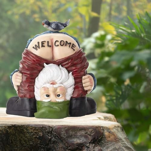 Welcome Garden Gnomes Ornaments-Garden Gnome Statue,Funny Waterproof Resin Dwarf Craft for Lawn Ornaments (Green)