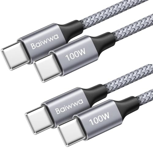 Baiwwa Cavo USB Type-C 3 Metri, 2Pezzi 100W Cavi USB C USB C Ricarica Rapida 5A Nylon per Samsung Galaxy S25 S24 Tab S8 Plus, MacBook/iPad Pro/Air, Pixel -Grigio