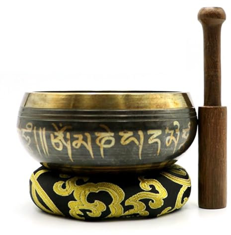 Tibetisches Klangschalen Set - Singing Bowl | Große Original Tibetische Klangschale | Klangschalen Setz | Chakra-Schüssel Mit Antikem Design | Tibetische Klangschale Für Musiktherapie