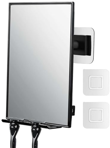 LFOYOU Shower Mirror for Shaving & Washing Your Face with a Squeegee - Built-in Two Razor Holder, 360°Rotation Adjustable Shaving Bathroom Mirror - Easy Install, Home Shower Accessory(Not Fogless)