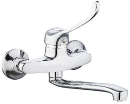 Miscelatore Lavello a Muro con Leva Clinica – Rubinetto da Parete Professionale per Cucina e Laboratorio, Design Ergonomico e Facile da Usare