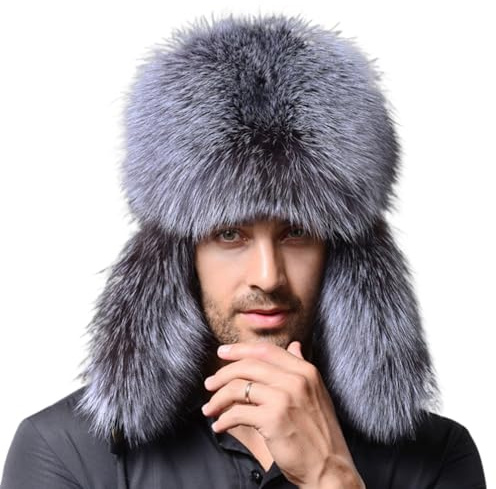 YEKEYI Trappermütze, Wintermütze, russische Mütze, für Herren und Damen, Pelzmütze mit Kaninchenfell, Fliegermütze, winddicht