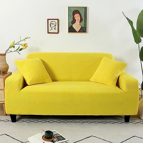 Gelbe L-förmige Sofabezüge, rutschfest, weich, elastischer Stoff, Couchüberzüge, 3-Sitzer und 3-Sitzer, verdickt, verschleißfest, Chaiselongue mit elastischer Unterseite, rutschfest und flexibel