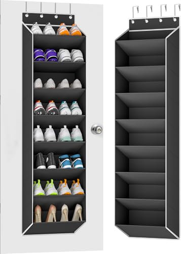 KYEVIS Over Door Shoe Storage Organizers with Deep Pockets, Door Storage for Narrow Closet and Dorm, 8 Layers Hanging Shoe Rack Fit 16-20 Pairs Shoe, Black