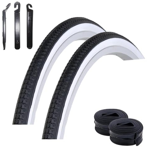 2 x Kenda K-103 27 tum cykeldäck vitvägg 32-630 (27 x 1 1/4) + 2 x matchande slangar SV inkl. maxxi4you däcklyftare
