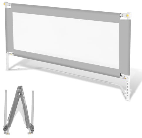 Ikodm Sänggaller, vikbart 2 x 180 cm, sängskydd, justerbar höjd från 68–95 cm, fallskydd för säng, barnsängsskydd för barn, babysängsgaller, lätt att montera, grå