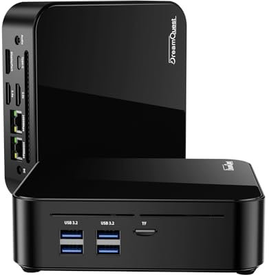 DreamQuest Mini PC con Win 11 Pro 32 GB DDR4 1 TB M.2 SSD Intel N150 (fino a 3,6 GHz) Micro Desktop Computer con HDMI Porta,Gigabit/WiFi 5/BT 5/USB3.2 X4 per Office Business, Type-C (massimo 10 Gbps)
