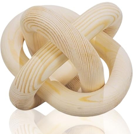 EMINGSKY 3-Link Wood Knot Chain Link Coffee Table Decor Boho Natural Wooden Knot Hand Carved Decorative for Modern Farmhouse Home Living Room Bedroom Shelf Decoration (Natural)