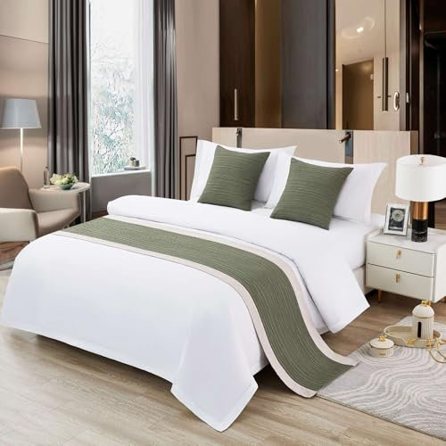 JANMEYO Copriletto Runner Da Letto Semplice In Cotone E Lino Biancheria Da Letto Singolo Tinta Unita Asciugamano Per Copriletto, Striscia Decorativa Per Hotel E Casa-green||50x260cm(2m bed)