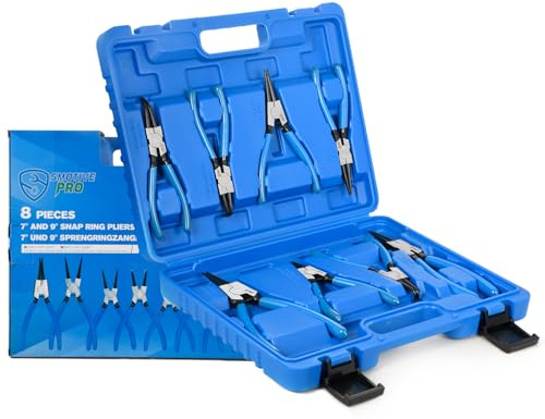 SMOTIVEPRO 8-delat set med snäppringar, professionellt för inomhus- och utomhusringar, 170 och 220 mm, med 45°, 90° och raka käkar, tillverkat av robust kromvanadin-stål