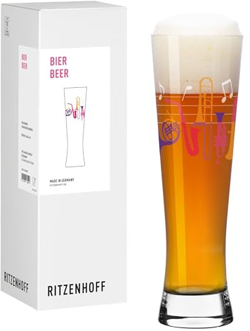 RITZENHOFF 8251001 Bier-Glas 330 ml - Serie Musik - Motiv mit Blasinstrumenten, Rot, Lila, Orange - Made in Germany