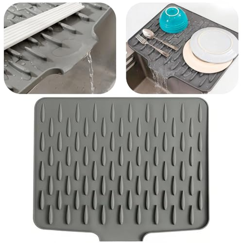 Abtropfmatte Geschirr Silikon Abtropfmatte Spüle, Auslaufsicherer Arbeitsplattenschutz aus Silikon mit Effektiver Wasserumleitung und Rutschfestem Design, Hitzebeständige Abtropfschale (40*32.5cm)