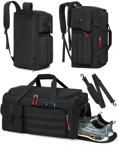 RAINSMORE 3 in 1 Borsone Palestra Uomo Donne Borsa Sportiva 45L Borsone Da Viaggio Grande Bagaglio a Mano con Scomparto Scarpe e Laptop Funzione Zaino
