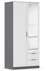 Rauch Möbel LAGOA, Kleiderschrank, Farbe Weiß/Grau metallic, Breite 91 cm | Schrank, 2-türig, Spiegel, 2 Schubladen, Zubehör Basic, für Schlafzimmer, Kinderzimmer, Babyzimmer, Garderobe