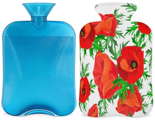 Borsa dell'acqua calda con coperchio, 2 l, per alleviare il dolore, collo morbido e spalle, mani e piedi, impacco caldo e freddo, per adulti e bambini