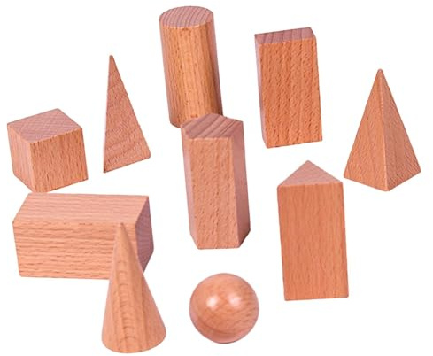 Pegciuho 10 geometrische Holzkörper – Lernspielzeug für Kindergartenkinder – Geometrie-Übungen