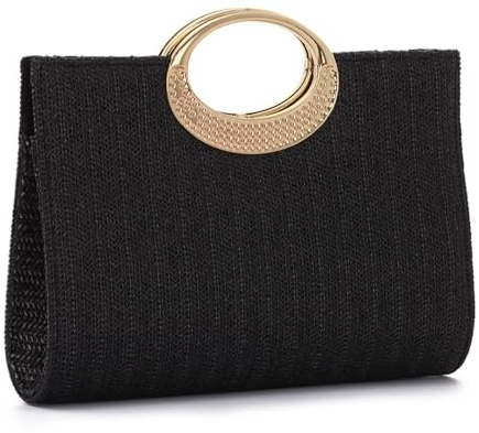 EVEOUT Straw Clutch with Removable Chain for Women Summer Boho Faux Raffia Beach Purse Bag Holiday Woven Handbag for Wedding Party