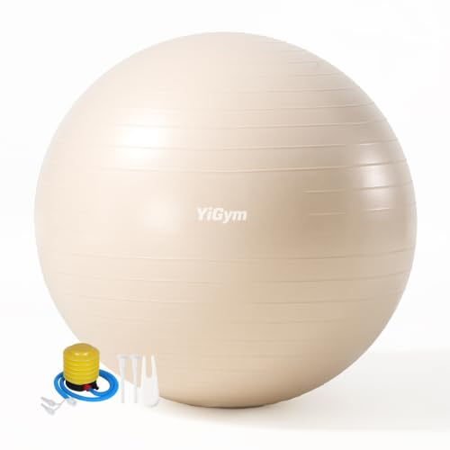 YiGym Yoga Ball 75/65/55cm Exercise Ball for Gym Yoga Pilates Core Training | Anti Burst Yoga Ball 2.5mm Thick, Pregnancy Ball for Women, White Gym Ball with Pump, Large Yoga Ball for Exercise Fitness