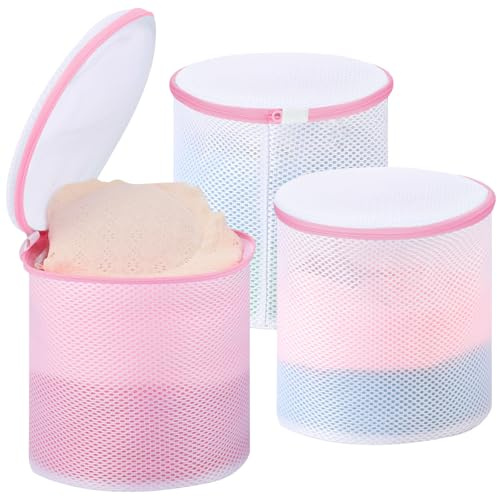 Dntorx 3 Stück BH Wäschenetz für Waschmaschine, Wäschesack 18x20 cm, Rosa | Verdicktes Mesh, Reißfest Wiederverwendbare, Passt für BH-Größen A-D, Verstecktem Reißverschluss für BHs Unterwäsche Socken