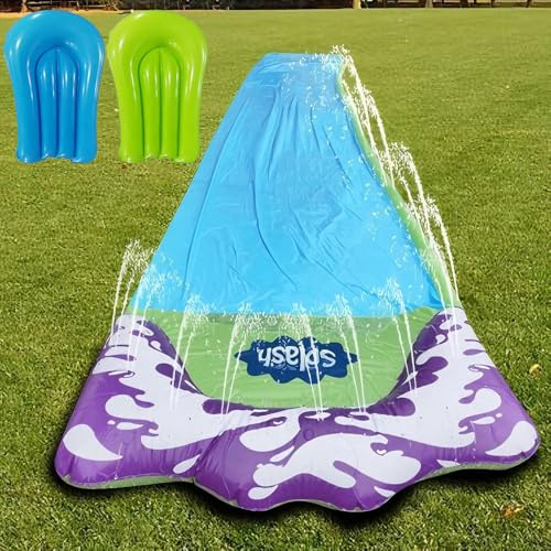 DAJASD Scivolo d'Acqua da Giardino per Bambini – Scivolo Gonfiabile da 480 Cm (15,8 Piedi) con 2 Bodyboard, Spruzzatore Integrato E Tanto Divertimento per Bambini E Adulti (Uso Esterno)