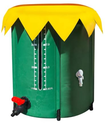 Depósitos De Agua Con Soporte Y Grifo, Barril De Lluvia Plegable Con Filtro, Grifo, Kit De Conexión A Bajante Y Rebosadero, Malla Filtrante Y Sistema Plegable De Recolección De Agua,50L