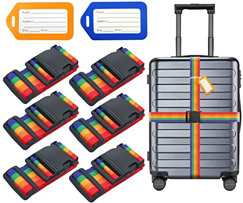 Koffergurt Kofferbänder, 6 Stück Kofferband Gurt mit 2 Gepäckanhänger, Luggage Strap Bunt Verstellbare Gepäckgurt, kofferband auffällig, für Schnell erkennen Gepäck Reisetasche Koffer