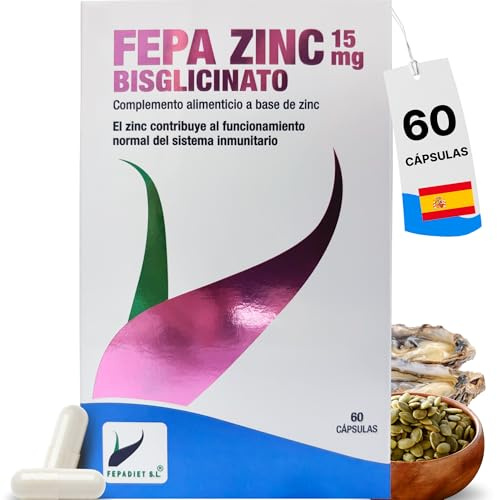 FEPA ZINC 15 mg 60 Cápsulas – Complemento Alimenticio con Bislignato de Zinc – Apoyo Nutricional para el Funcionamiento Normal del Sistema Inmunitario, Metabolismo y Protección Celular – Fepadiet