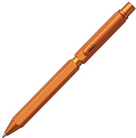 Rhodia 9340C – 3-in-1 ScRipt Multipen – 2 Kugelschreiber 0,5 mm schwarz & rot + 1 Druckbleistift Graphitmine 0,5 mm – Schaft aus gebürstetem Aluminium Orange – nachfüllbar – Radierer unter dem Drucker