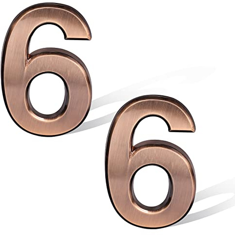 SAVITA 2 Pièces 7cm Numéros de Boîte aux Lettres en Bronze, Autocollants de Numéro d'Adresse Adhésifs Signe de Numéros de Maison pour Voitures d'Hôtels de Maisons Appartements (Numéro 6)