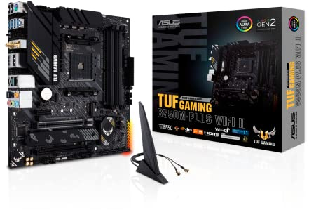 ASUS TUF GAMING B550M-PLUS WiFi II AMD AM4 (3rd Gen Ryzen) microATX gaming motherboard (PCIe 4.0, WiFi 6 2.5Gb LAN, BIOS FlashBack, HDMI 2.1, USB 3.2 Gen 2, Addressable Gen 2 RGB header and AURA Sync)