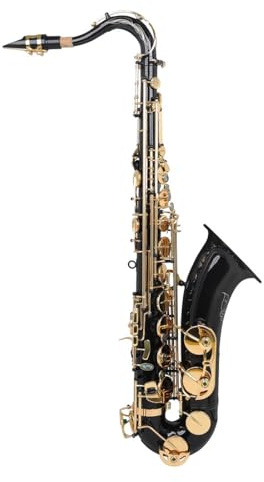 Tenorsaxophon mit Abalone-Schalenknöpfen, graviertes Muster in Körperglocke, Rotgold oder Schwarzgold, Schlüsselsaxophon, komplettes Set (schwarz)