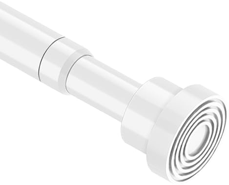 Tension Curtain Rod 85-142cm Telescopic Curtain Pole No Drill, Spring Loaded Curtain Rod White Shower Rail Extendable for Net Curtains, Small Windows, Door, Cupboards, Clothes, Bathroom, Bedroom