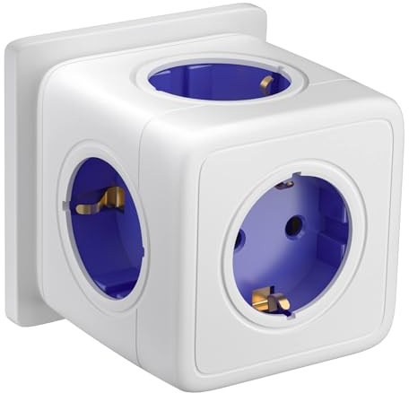 5-in-1 Cubo Enchufe, Power Cube Enchufe Multiple 3680W, 5 Port Cubo Enchufes Múltiples Pared, Ladron Enchufes Compatible con Phone, Hogar, Cocina, Oficina, Azul