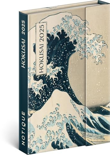 NOTIQUE Taschenkalender 2025 ca. A6, Terminplaner mit Magnetverschluss, Terminkalender, Wochenplaner, Buchkalender, Hardcover Wochenkalender (Katsushika Hokusai)