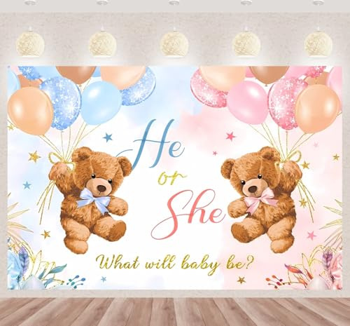 Rosa und Blau Geschlecht Enthüllen Hintergrund Dekorationen She Or He Kulisse Banner Schwangerschaft Ansage Party Zubehör Fotografie Hintergrund für Geschlecht Enthüllen Baby Party 180 x 120cm (D)