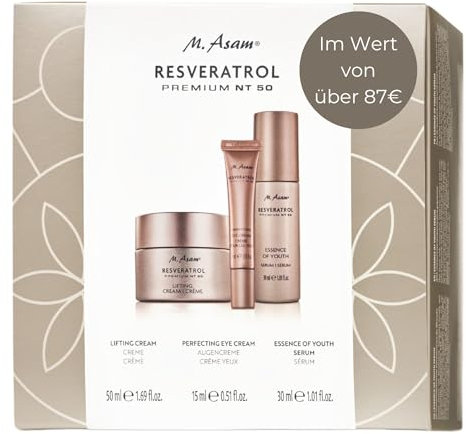 M. Asam Resveratrol Premium Geschenkset mit Lifting Cream (50 ml, Vegan), Perfecting Eye Cream (15 ml, Vegan) und Essence of Youth Serum (30 ml)