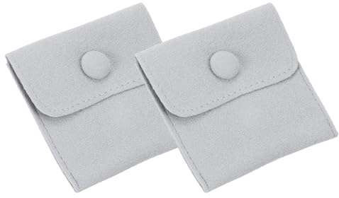 PATIKIL Bolsa de joyería de 3x3 pulgadas, paquete de 2 bolsas de terciopelo con botón a presión para almacenamiento de joyas, pulseras, collares, anillos, relojes, color gris claro