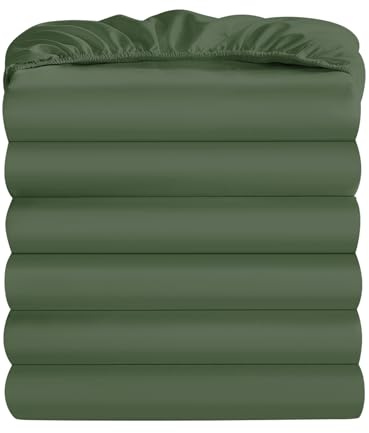 Maple&Stone Full Fitted Sheet Only - Bulk Pack of 6 Bottom Sheets - Premium Soft & Breathable, Brushed Microfiber Fabric for Full Size, Olive Green